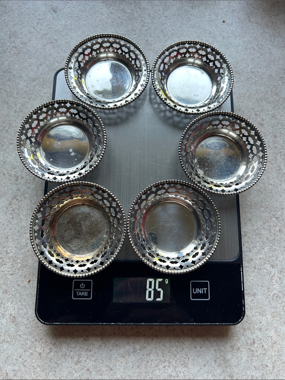 Set of 6 Decorative Silver Tone Openwork Dishes